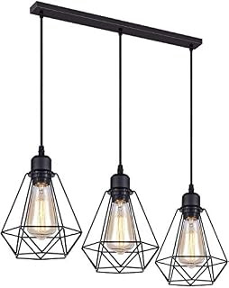 Modern Rectangle 3 Way Ceiling Pendant Cluster Light Fitting Cage Style Light UK (Black Diamond Cage)
