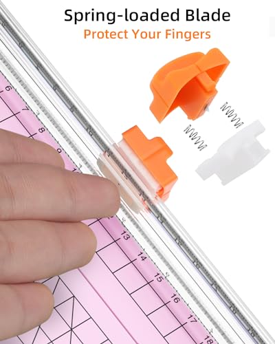 Image of Firbon A5 Paper Cutter, Small Straight Paper Trimmer with Side Ruler | Pink compact design | Cuts photo, cardstock, labels & coupons | Portable desktop slicer | Scrapbooking & craft projects
