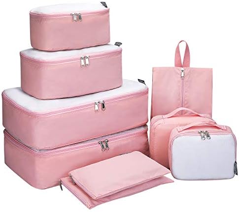 G4Free 3pcs/4pcs/6pcs/7pcs/9pcs Packing Cubes Suitcase Organiser Packing Bags Luggage Organiser Value Set for Travel Home Storage ((S+M+2L+Shoes Bag+2 Toiletry Bag+2 Laundry Bag)-9PC, Pink)