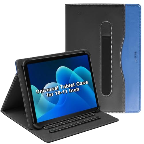 Junfire Universal Hülle für Tabwee T80/Doogee U11 11 Zoll/Tab A9 10,1 Zoll/A9 Pro/Whitedeer, PU Leder Flip Schutzhülle mit Multi-Winkel Ständer Stifthalter für 10-11 Zoll Android/IOS/Windows Tablet