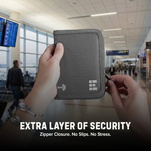 Image of Zero Grid RFID Passport Holder & Travel Wallet, Zippered Wallet for Men & Women, Fits Passport, Cards, Cash, Tickets, ID, Sim Card; Premium & Compact Travel Document Holder - Shadow Grey