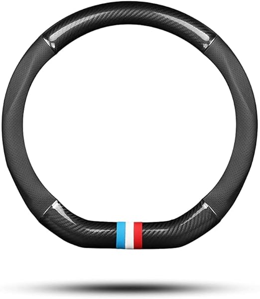 MAPPLE CREATION Premium Leather & Carbon Fiber D-Shape Steering Wheel Cover Non-Slip Breathable Durable Universal Fit 15 Inch Steering Wheels Flat...