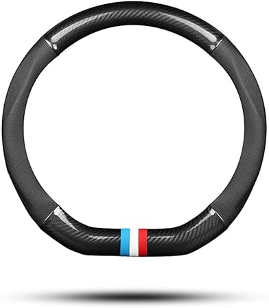 KEYOZA D Shape Steering Wheel Cover, Universal 15 Inch Auto/Car/SUV Black Leather Steering Wheel Wrap with Better Sport Grip for Men Women, Fit D Shaped Flat Bottom Steering Wheel