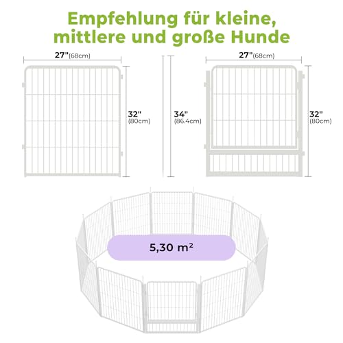 SunsGrove 8-teilig Welpenauslauf 80cm Hoch, Rutschfester Hundestall für drinnen mit 1 Türen, Anti-Rost Hundezaun, Automatische Verriegelung, Weiß