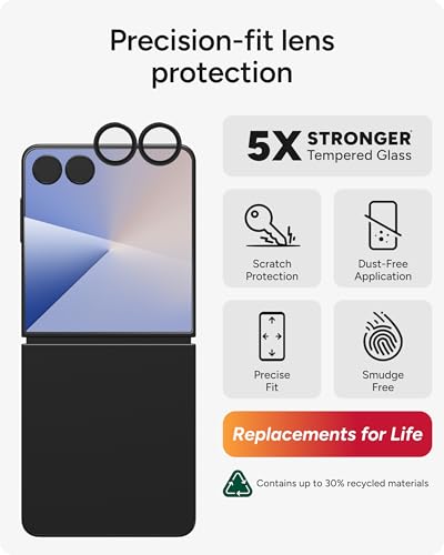 Image of ZAGG Glass Elite Anti-Reflective Samsung Galaxy Z Flip7 Camera Lens Protector - Anti-Glare Technology, Maximum Impact & Scratch Resistance, InvisibleShield, Smudge-Free Surface, Recycled Materials
