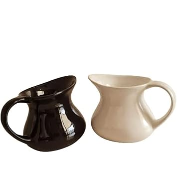 Bamby Black and White Ceramic 400ml 2 Piece Creamer Tea Milk or greavy Pot Oven OTG and Microwave Safe