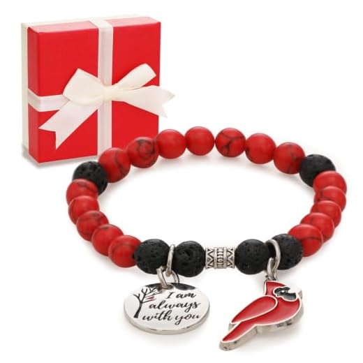 Cardinal Beaded Bracelet Memorial Gift Set with When Cardinals Appear Your Loved One Are Near Card Red Bird Charm Christmas Sympathy Jewelry Bereavement Meaningful Christmas Stocking Stuffer Present for Her Him