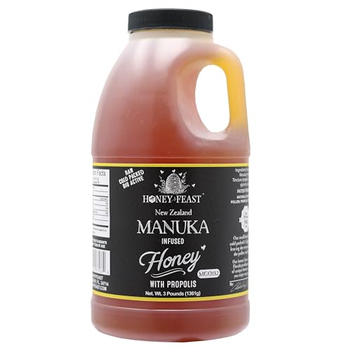 HONEY FEAST Manuka & Propolis Infused Honey 3 Pounds, MGO 182 – New Zealand Manuka Blend with Propolis, Patent-Pending Formula