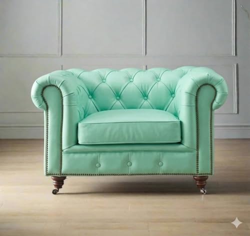 Image of Classic Leatherette Chester Sofa Set Button Tufted, Classic Style Sofa Set for Living Room, Office, and Hallway Colour (Mint Green Leatherette, 3+1=4 Seater Sofa)
