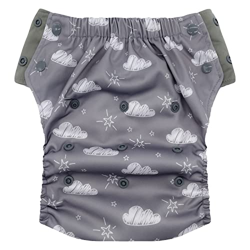 Hybrid Cloth Diaper  Reusable Potty Training Pants or Swim Diaper | Pull-On Style | Toddler to Big Kid 110 Years (Size 3, Cloudy Day)