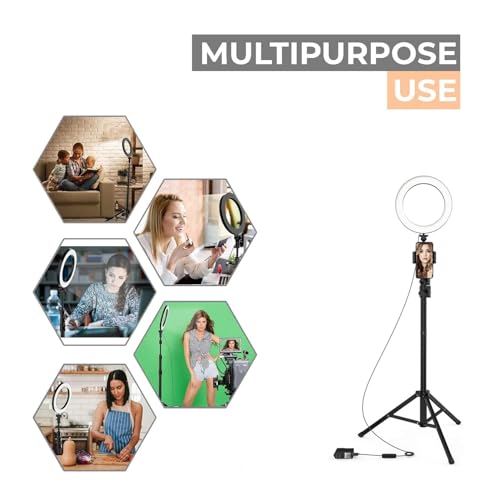 Image of Portable LED Ring Light with 3 Color Modes Dimmable Lighting | for YouTube | Photo-Shoot | Video Shoot | Live Stream | Makeup & Vlogging | Compatible with Android Phones & Cameras