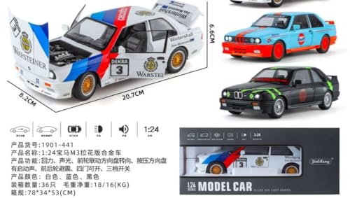Image of Model Car Exclusive Alloy Metal Pull Back Die-cast Car Metal Pullback Toy car with Openable Doors & Light Music Best Gifts Toys Kids (1:24 Scale B-M-W M3 E30 - Black)