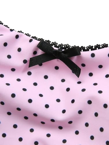 Rosegalette Women's Retro Polka Dot Tankini Swimsuit Lace Trim Cheeky Two Piece Bathing Suits,Pink,L — view 5