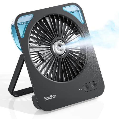 HandFan 4000mAh Portable Desk Misting Fan, 180° Foldable Travel Fan Rechargeable, Small Personal Mist Fans Battery Powered, Cooling Table Fans for Home Office Travel Beach Cruise Outdoors(Black)