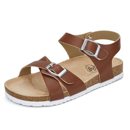 Image of Trary Girls Sandals Open Toe Casual Summer Shoes with Cork Footbed Comfortable Flat Sandals for Little Kids