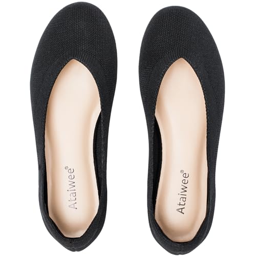 Ataiwee Women's Wide Width Flat Shoes - Dressy Knitted Soft Breathable Cute Slip-On Ballet Flats.