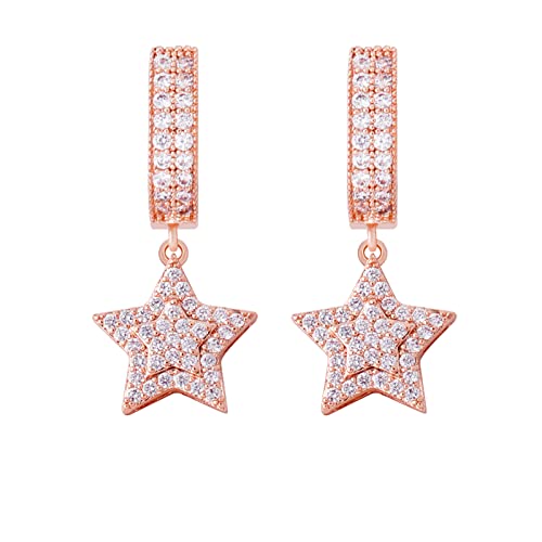 TOPGRILLZ Star Dangle Earrings 14K Gold Silver 5A+ Cubic Zirconia Cartilage Hoop Huggie Fashion Hypoallergenic Dangle Drop Earrings For Men Women-Star Pink