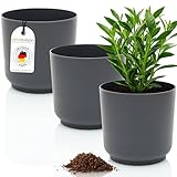 idea-station Sati Blumentopf Set 3 x 15 cm - anthrazit - Stabiler Blumentopf 15cm Durchmesser aus Plastik für verschiedenste Pflanzen und Blumen - Matte Übertöpfe für Zimmerpflanzen
