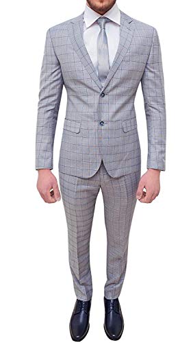 Costume homme complet gris à carreaux slim fit confortable sans plis pour cérémonie