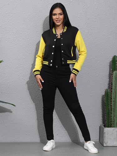 Image of Mintsnow Womens Varsity Jacket Long Sleeve Button Down Bomber Jackets Casual Baseball Uniform Streetwear