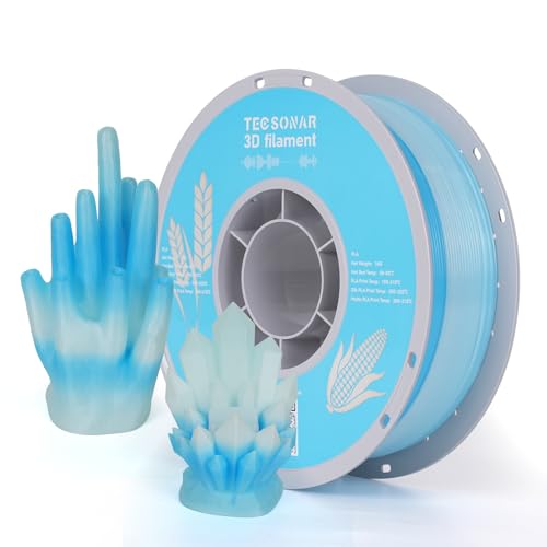 Image of TECSONAR Crystal Rainbow PLA 3D Printer Filament, 1KG Spool(2.2lbs) 1.75mm PLA Fast Color Change 3D Printing Material,Gradient Filament for Most FDM 3D Printers,White Blue