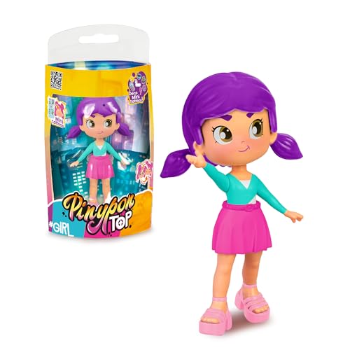 Pinypon TOP Girls Purple, Chica TOP Violeta con Outfit de Street Style, Figura de 11 cm Articulada de Brazos y Piernas, Doble Cara y Ropa y Zapatos Intercambiables, +4 años, Famosa (PNN00400)