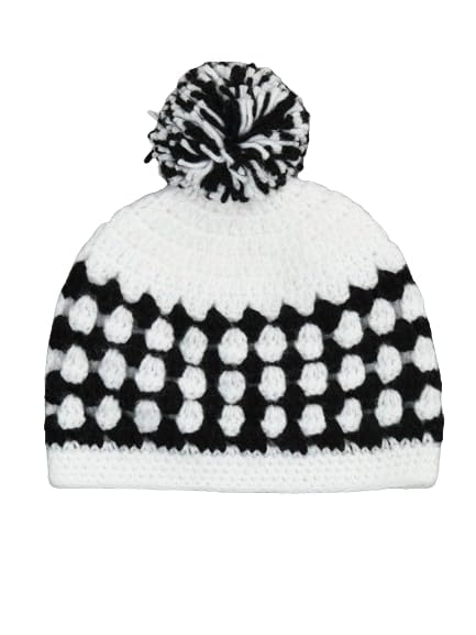 Image of Handmade Knitted Self Design Woolen Beanie Cap for Kids - White & Red 6-12 M | Winter Cap for Baby | FUNCAP56-6-12 M