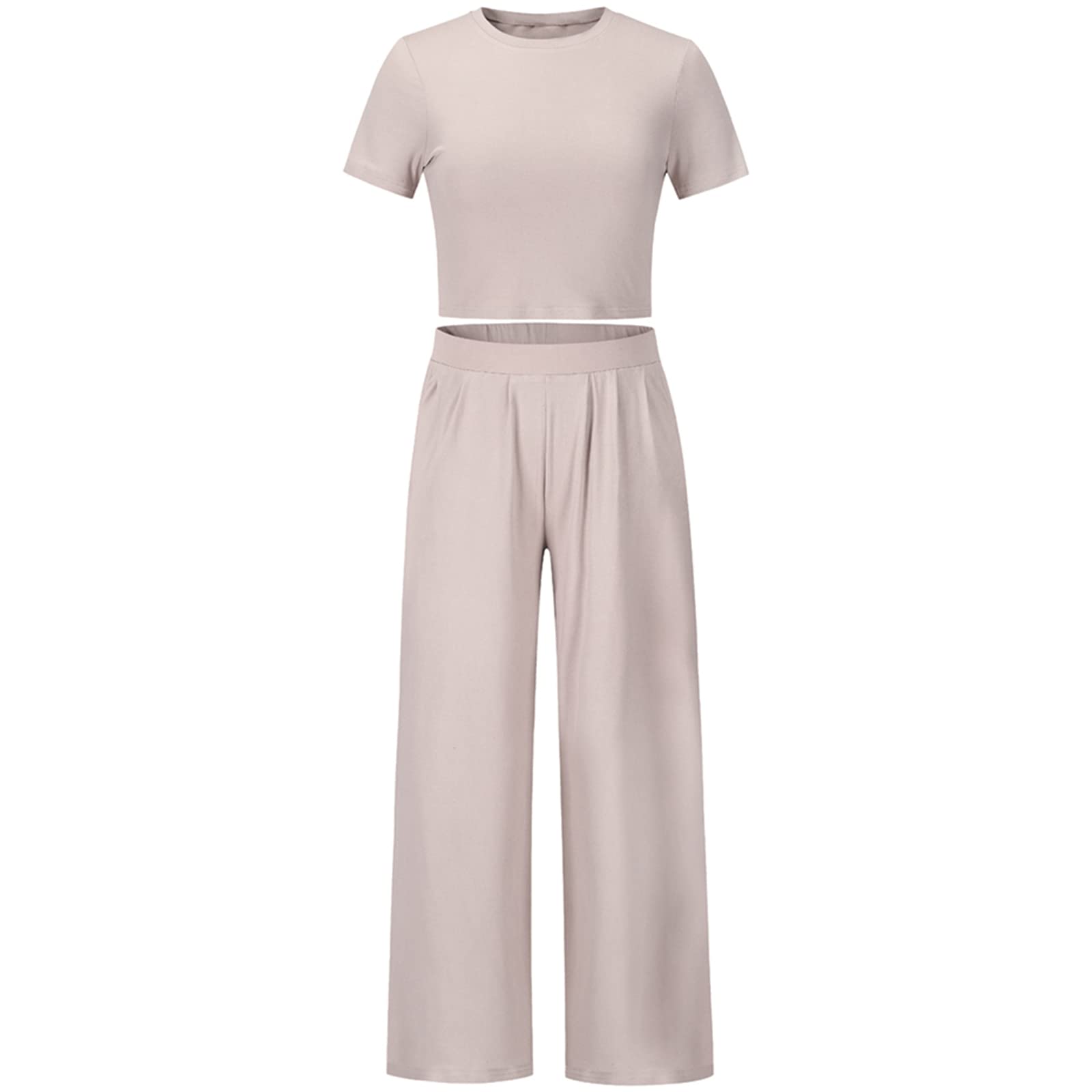 amropi Conjunto de 2 Piezas para Mujer de Manga Corta, Camiseta Corta y Pantalones Anchos