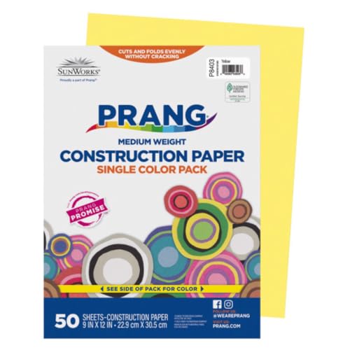 Image of Prang Construction Paper, 9 inch x 12 inch, Yellow, 50 /Pack, 50 Packs | Formerly SunWorks, Class Pack, 2500 Sheets Total, P8403