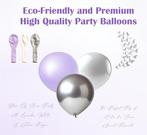 Image of Balloon Garland kit, pack of 63 pcs, Purple and silver chrome balloons with Paper butterfly for party decoratiom, home decoration items