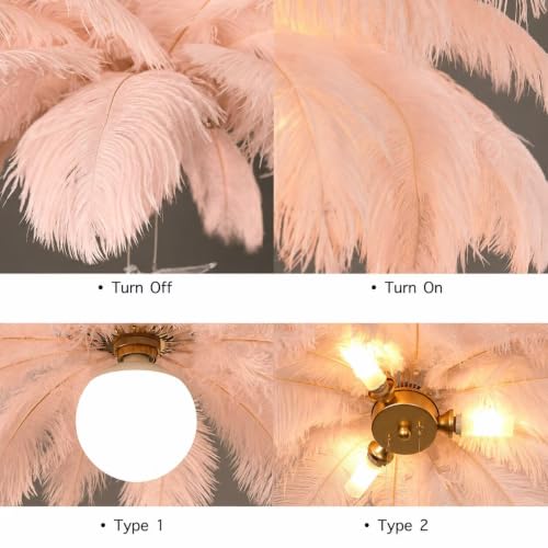 Lámpara de techo de plumas rosa tipo araña moderna para salón y dormitorio 7