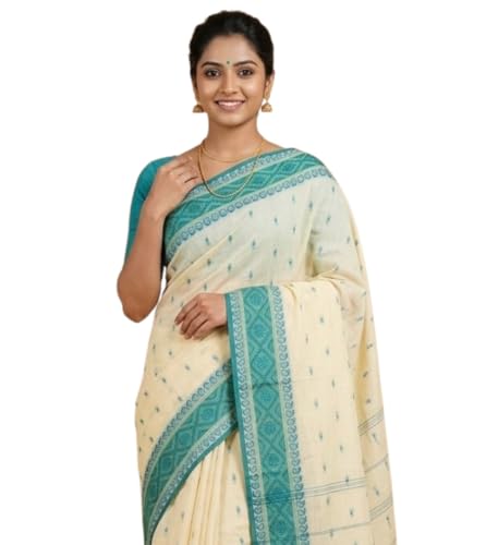 Image of eC ESHA'S COLLECTION Women's Traditional Pure Cotton Katki Tant Saree Without Blouse Piece