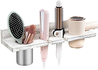 Tukuos Bathroom Wooden Hair Tool Organizer, Blow Dryer Holder, Vintage Wall Mounted Organizer for Curling Iron,Flat Iron, Blower, Brushes - 4 Compartments for Styling Tools Accessories, White