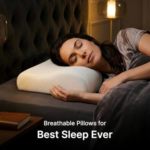 Image of pTron Ergova O2 100% Memory Foam Cervical Neck Pillow, Improves Posture, Spinal Alignment, Neck Pain Relief Cushion, Queen Size 19x11x3.5 inch, Breathable & Washable Zip Cover (White)