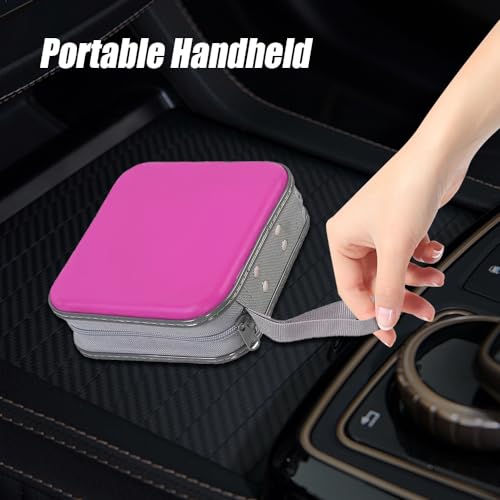 WINUERK Car CD DVD Case, 48 Capacity Portable Zipper CD DVD Organizer Storage Wallet with Closure and Handy Strap, Hard Plastic CD Holder, Universal Car Accessories for Home Office Travel (Purple)