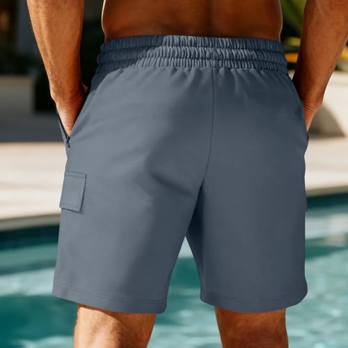 Image of Mens Casual Cargo Shorts Outdoor Elastic Waist Drawstring Sweat Shorts Breathable Gym Workout Jogger Shorts Summer