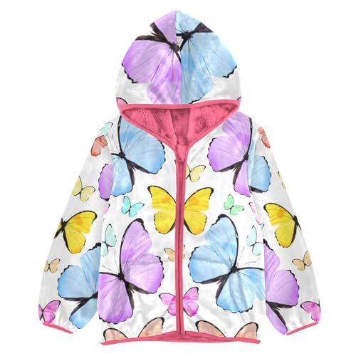 OTVEE Beautiful Colorful Butterfly Kids Hoodie Jacket Fall Spring Full Zip Warm Outwear Coat