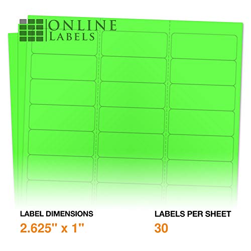 Neon Green Address Labels - 2.625 x 1 - Pack of 3,000 Labels, 100 Sheets - Inkjet/Laser Printer - Online Labels