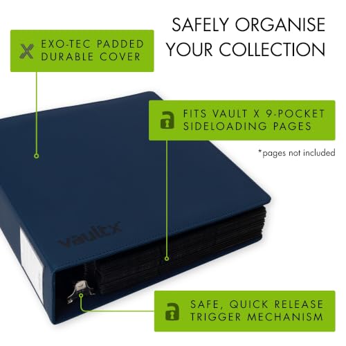 Image of Vault X Large Ring Binder, 900 Cards, fits 9 Pocket Pages, Exo-Tec Material, 3 D-Ring Folder, for Trading Cards (Blue)