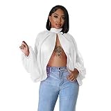 Women’s Sexy See Through Chiffon Sheer Lantern Sleeve Front Back Open Self Tie High Neck Batwing Long Sleeve Shawl Casual Shirts Blouses Tops White S