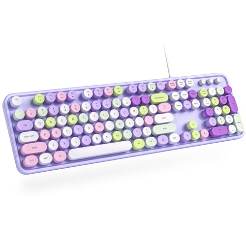 Image of Dilter Wired Keyboard, 104 Keys Full-Sized Typewriter Keyboards, USB Office Keyboard with Number Pad, Caps Indicators, Foldable Stands for Windows, PC, Laptop, Desktop (Purple Colorful)