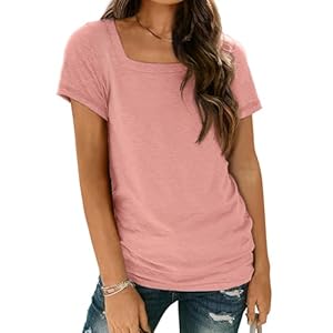 AUTOMET Womens Tops Casual Spring Summer Tshirts 2024 Short Sleeve Square Neck Basic Tee Outfits