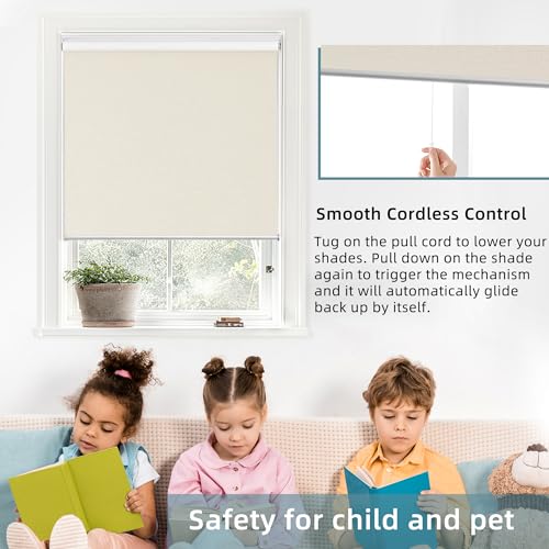 ChrisDowa Cordless 100% Blackout Roller Shade, with Striped Jacquard, Thermal Insulated, UV Protection Fabric, Total Blackout Blinds for Window, French Doors, Home and Office. Beige, 48" W x 72" H by ChrisDowa - Image 7