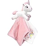 BORITAR Pink Unicorn Security Blanket with Stuffed Animal for Girls, Snuggle Elephant Lovie Plush Stitching Blanket Rainbow Pattern, Soft Newborn Blankie for Infant Gift 14 Inch