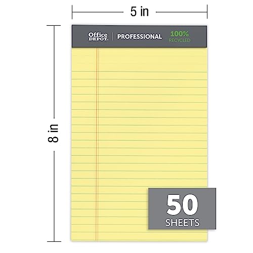 Office Depot® Blocos de escrita profissionais da marca, 12,7 x 20,3 cm, pautado estreito, 50 folhas,