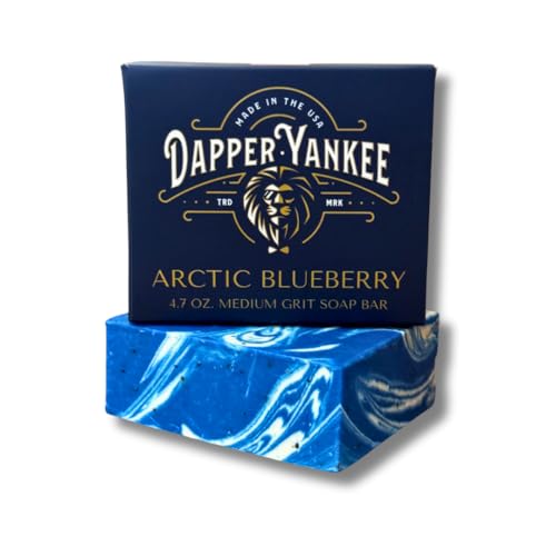 Dapper Yankee Arctic Blueberry Natural Soap Bar - Medium Grit with Poppy Seeds, Fresh Blueberry Scent, Skin-cooling with Menthol, Soap for Men