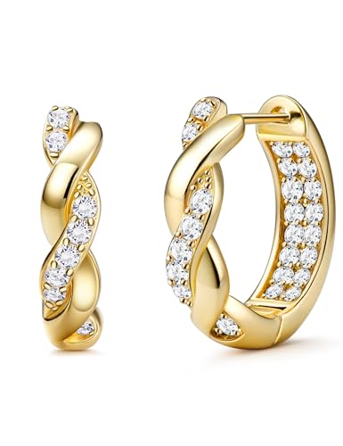 FIASASO Gold Hoop Earrings for Women Chunky Cubic Zirconia Huggie Hoops Lightweight Hypoallergenic Hoop Earring for Women Ear Piercing Jewelry