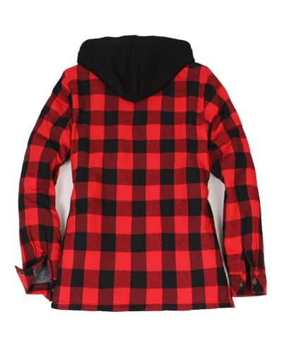 ThCreasa Women's Winter Shacket Quilted Lined Flannel Jacket with Hood & Multi-Pocket Design, Full Zip Plaid Coat4