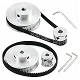 QWORK® 2 Sätze Zahnriemenscheibe 2GT für 3D-Druckers, 20 & 60 Zähne 5mm Bohrung Aluminium Zahnscheibe und 6mm Breite 200mm Länge Riemen