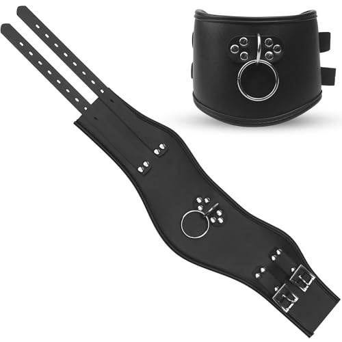 Lockable Neck Collar with O ring, Adjustable Double Belts, Leather Chokers Punk Necklace for Men Women Woman Male Human Adults Halloween Bar Stage Cool Life People, Padded Cotton Locking Collars Black